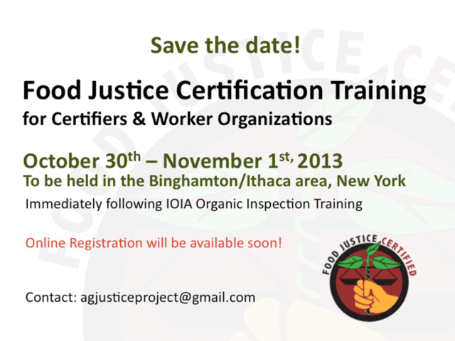 Upcoming Food Justice Certified Training in NY
